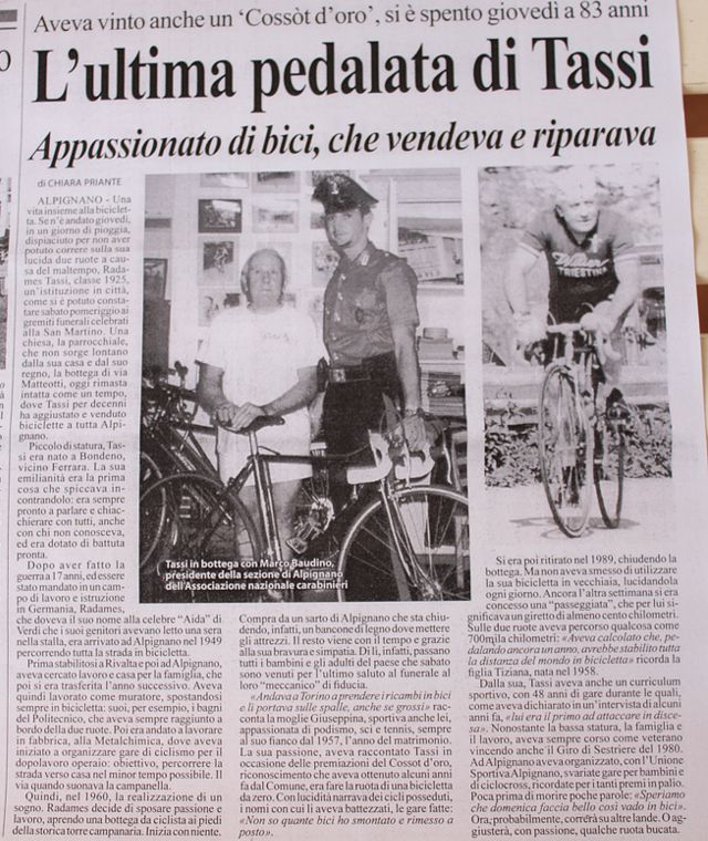 Radames Tassi, una vita sulle due ruote